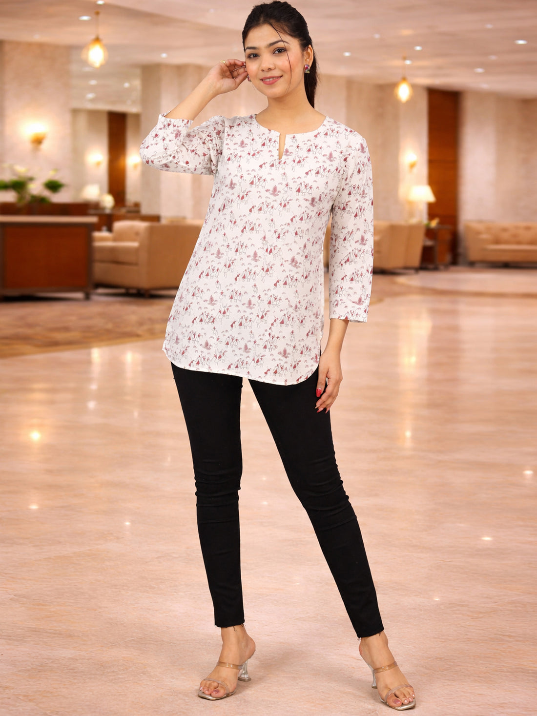 Maroon Handloom Cotton Vactor Printed Tops