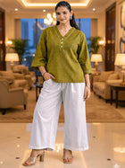 Mustard Handloom Cotton Anchor Thread Designer Top