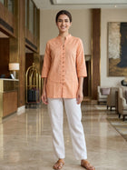 Orange Handloom Cotton Front-Slit Short Kurti for Women