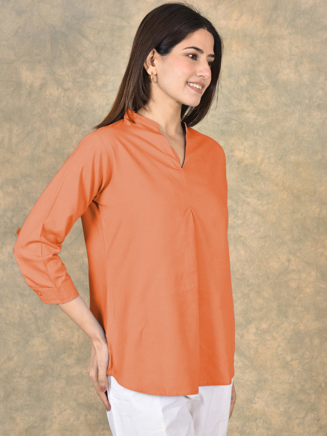 Orange And Pink V Neck Viscose Pleated Tops Combo