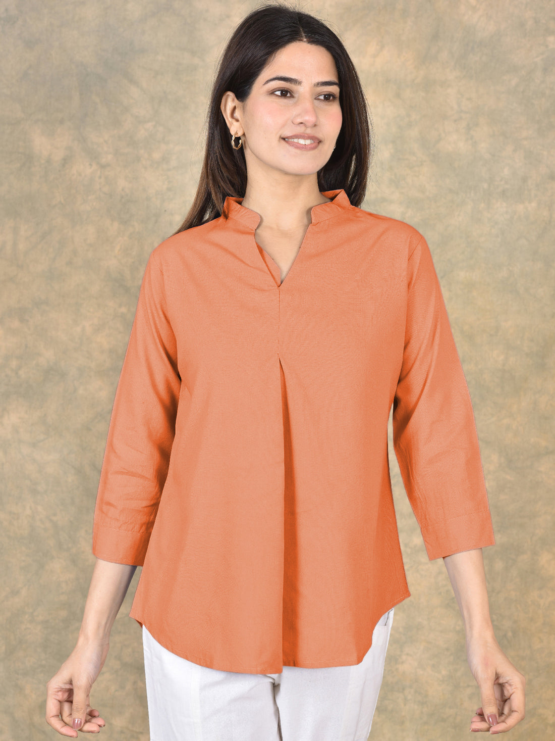 Elegant Orange Viscose Pleated Top