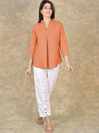 Elegant Orange Viscose Pleated Top