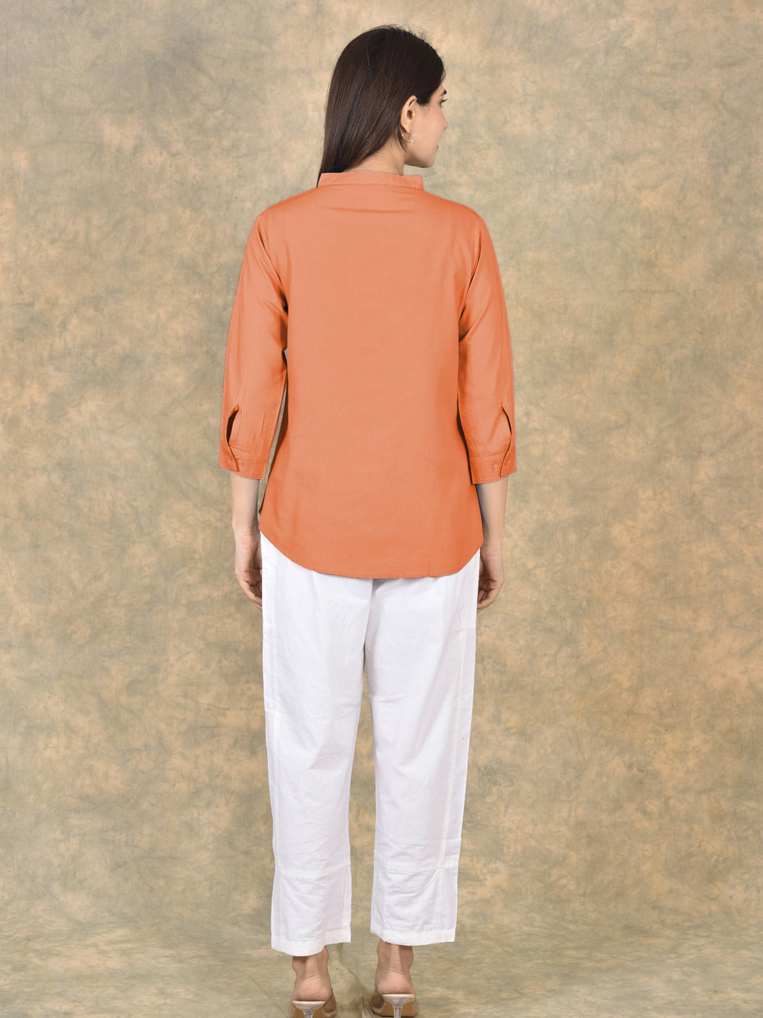 Elegant Orange Viscose Pleated Top