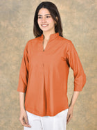 Elegant Orange Viscose Pleated Top