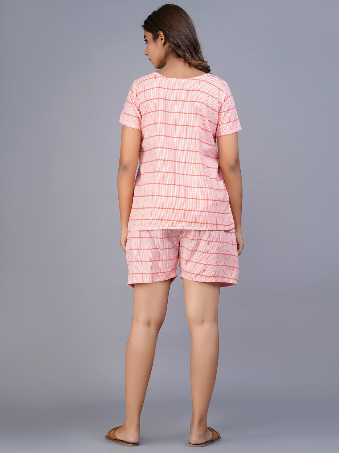 Peach Checked Top & Short Set