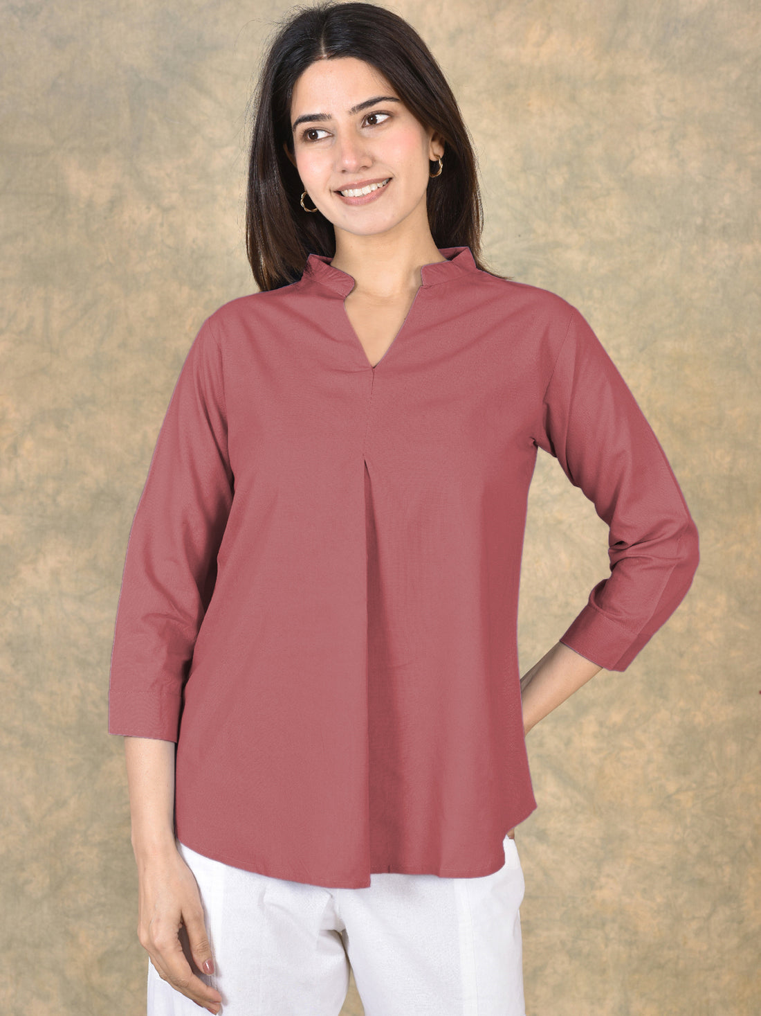 Peach And Pink V Neck Viscose Pleated Tops Combo