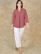 Elegant Peach Viscose Pleated Top