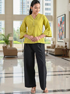 Parrot Green Handloom Cotton Anchor Thread Designer Top