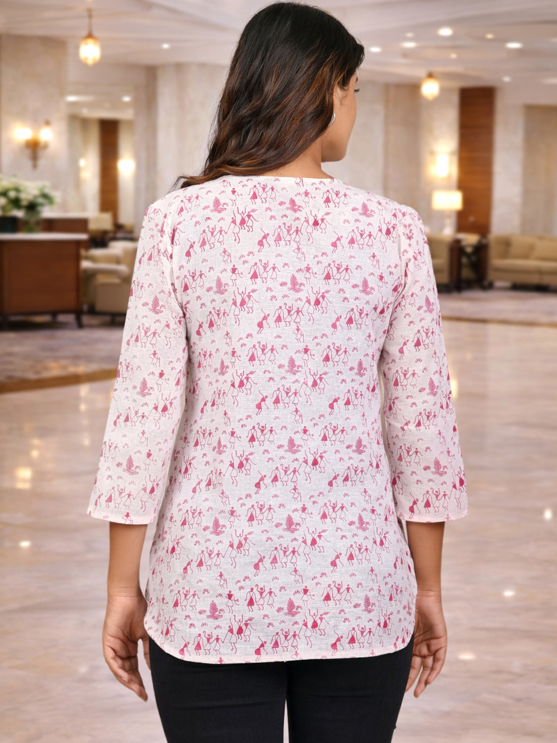 Pink Handloom Cotton Vactor Printed Tops