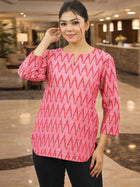 Pink Handloom Cotton Zig-Zag Printed Tops