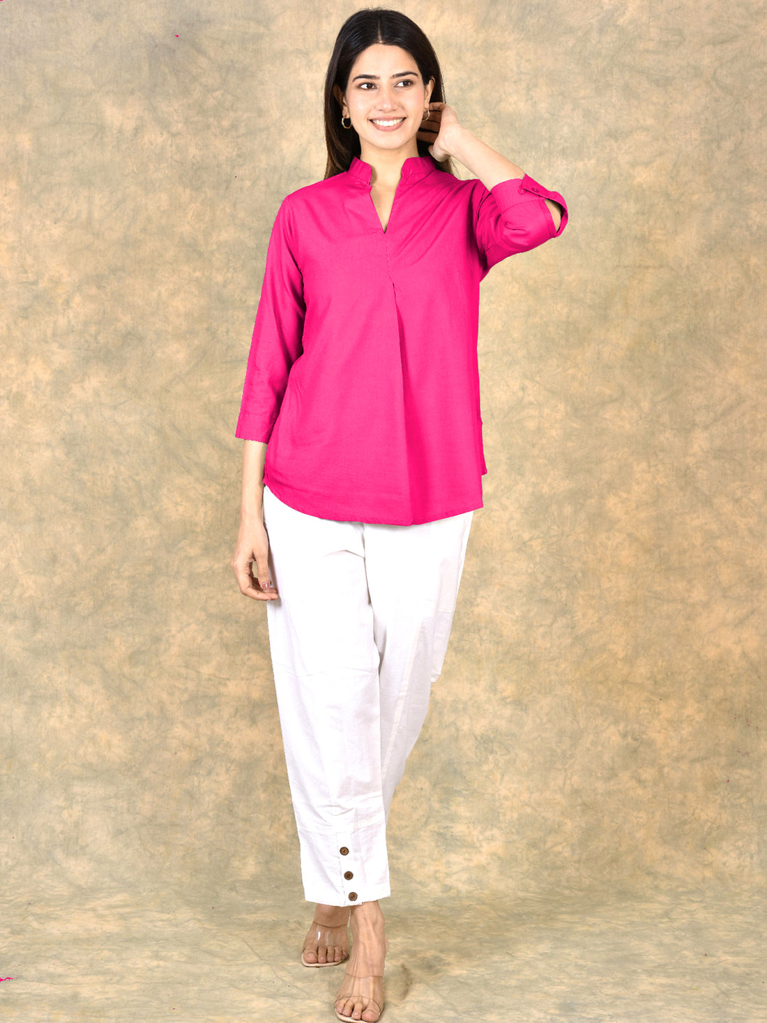 Elegant Pink Viscose Pleated Top