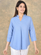 Elegant Sky Blue Viscose Pleated Top