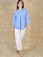 Elegant Sky Blue Viscose Pleated Top