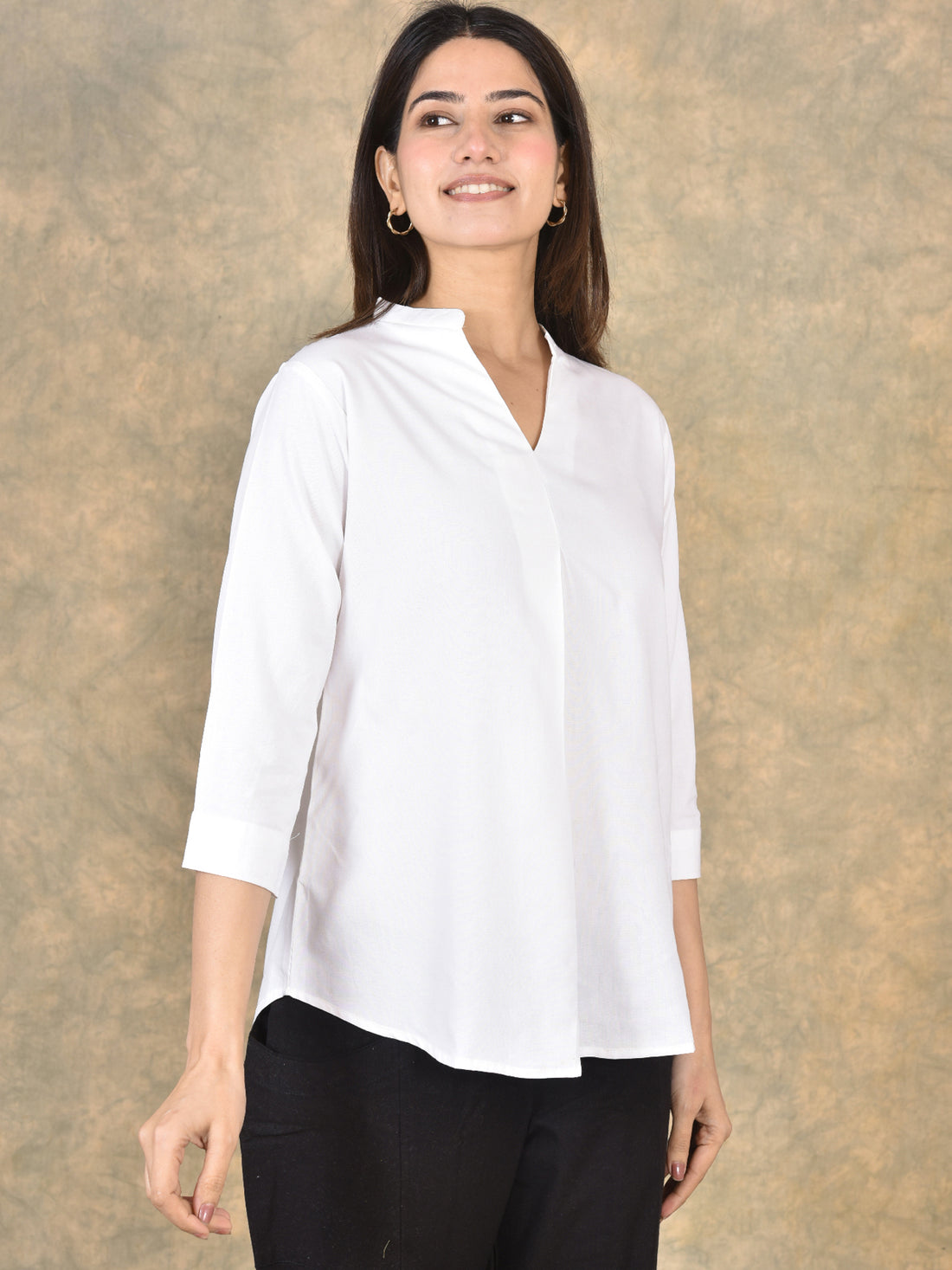 Elegant White Viscose Pleated Top