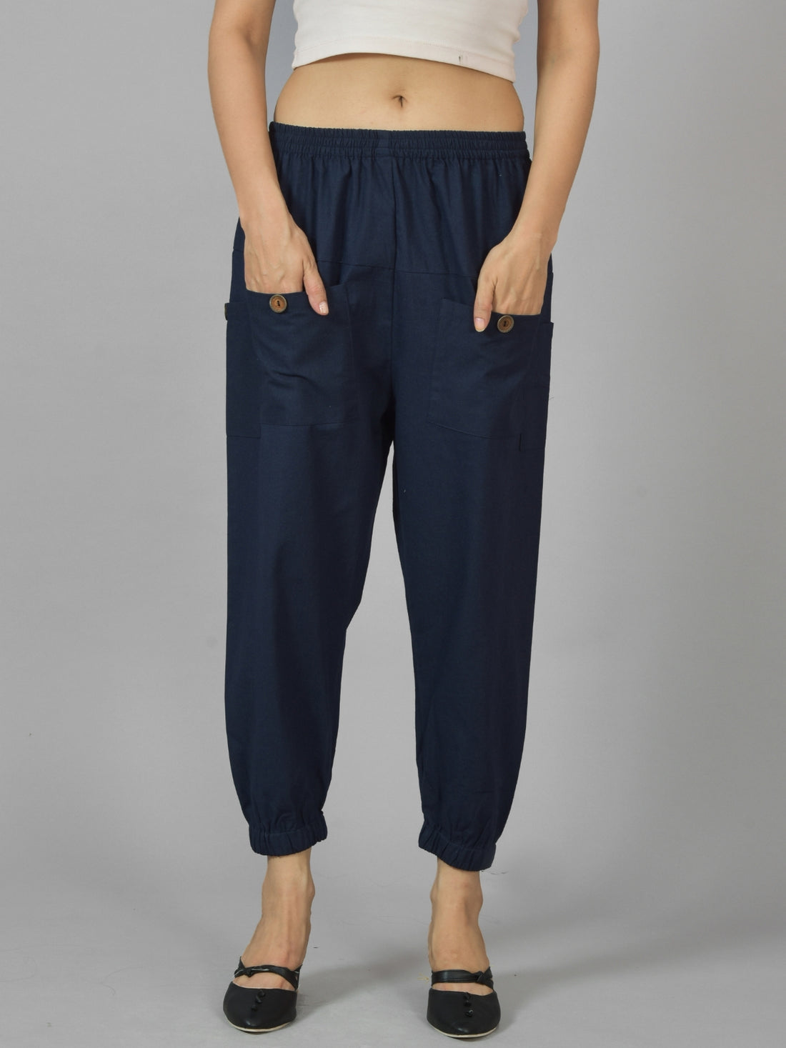 Bundle of 2 NavyBlue & White Cotton Joggers