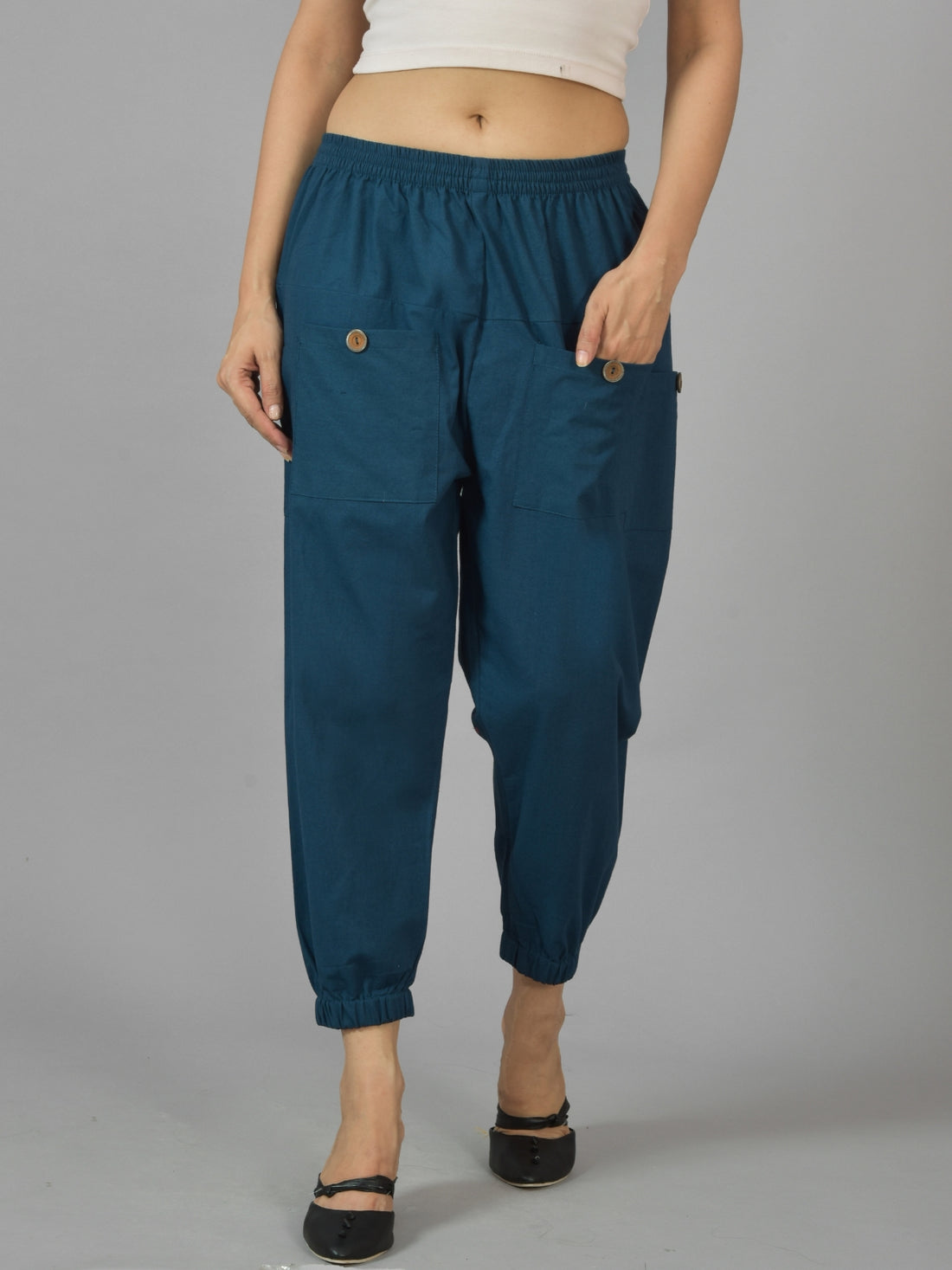 Bundle of 2 TealBlue & White Cotton Joggers