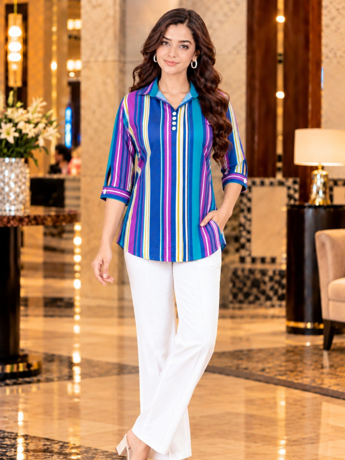 Multi Stripe Rayon Tops-008