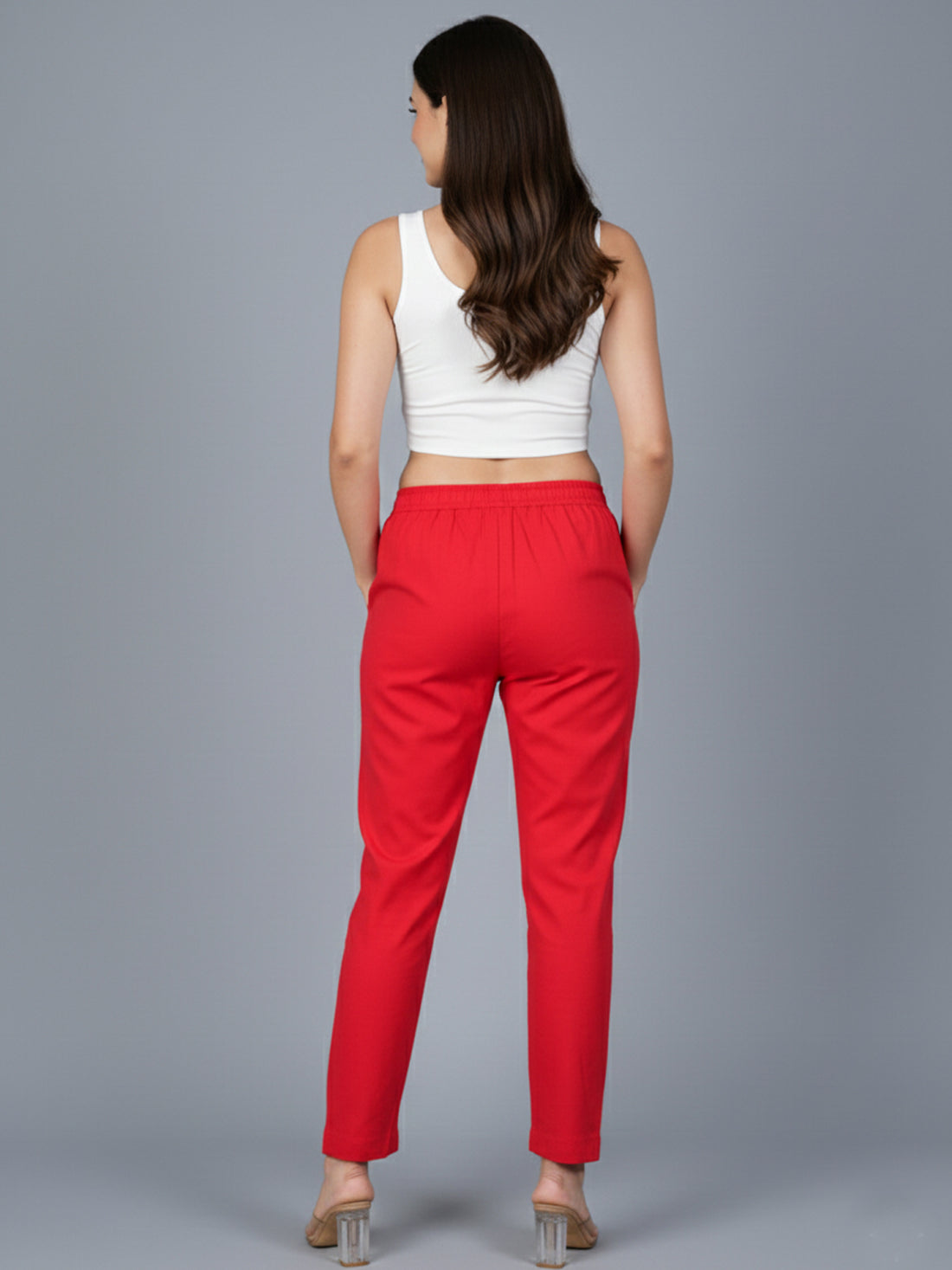 Everyday Red Cotton Fully Elastic Trouser