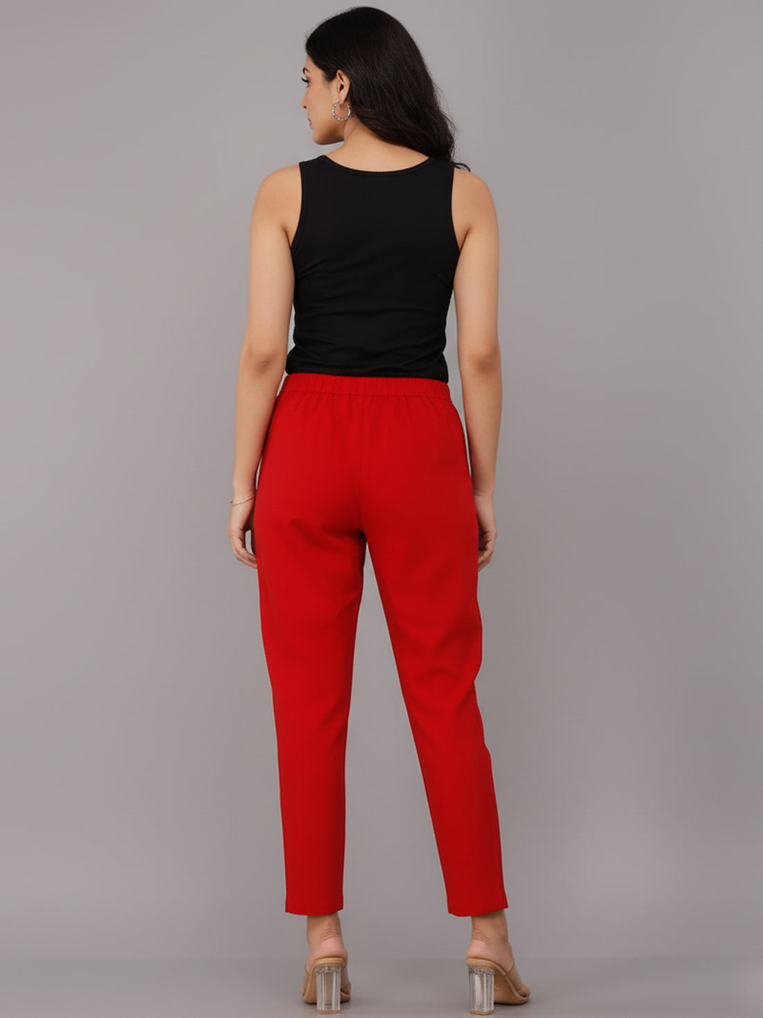 Red Everyday Cotton Half Elastic Trouser