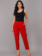 Red Everyday Cotton Half Elastic Trouser