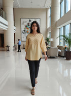 Beige Cotton Handloom Yoke Design Top
