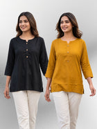Black & Camel Rayon Short Kurti
