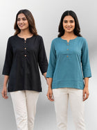 Black & Light Grey Rayon Short Kurti