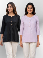 Black & Light Purple Rayon Short Kurti