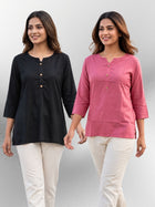Black & Peach Rayon Short Kurti