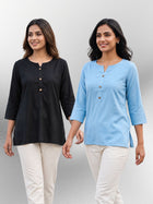 Black & SkyBlue Rayon Short Kurti