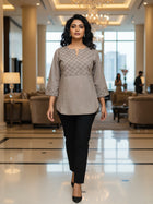 Brown Cotton Handloom Yoke Design Top