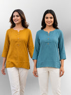 Camel & light Grey Rayon Short Kurti