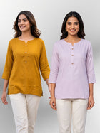 Camel & light Purple Rayon Short Kurti