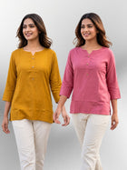 Camel & Peach Rayon Short Kurti