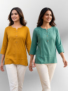 Camel & Sea Green Rayon Short Kurti