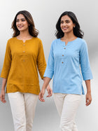 Camel & SkyBlue Rayon Short Kurti