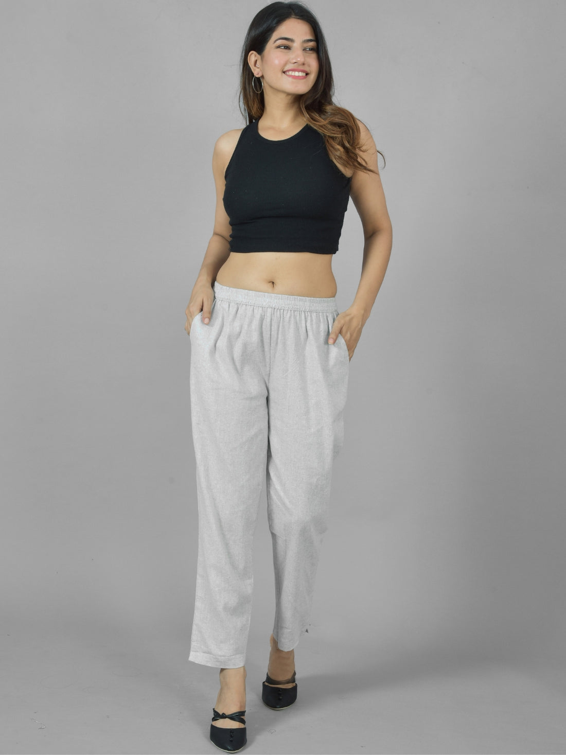 Bundle of 2  Melange & DenimBlue Handloom Cotton Round Elastic Trousers