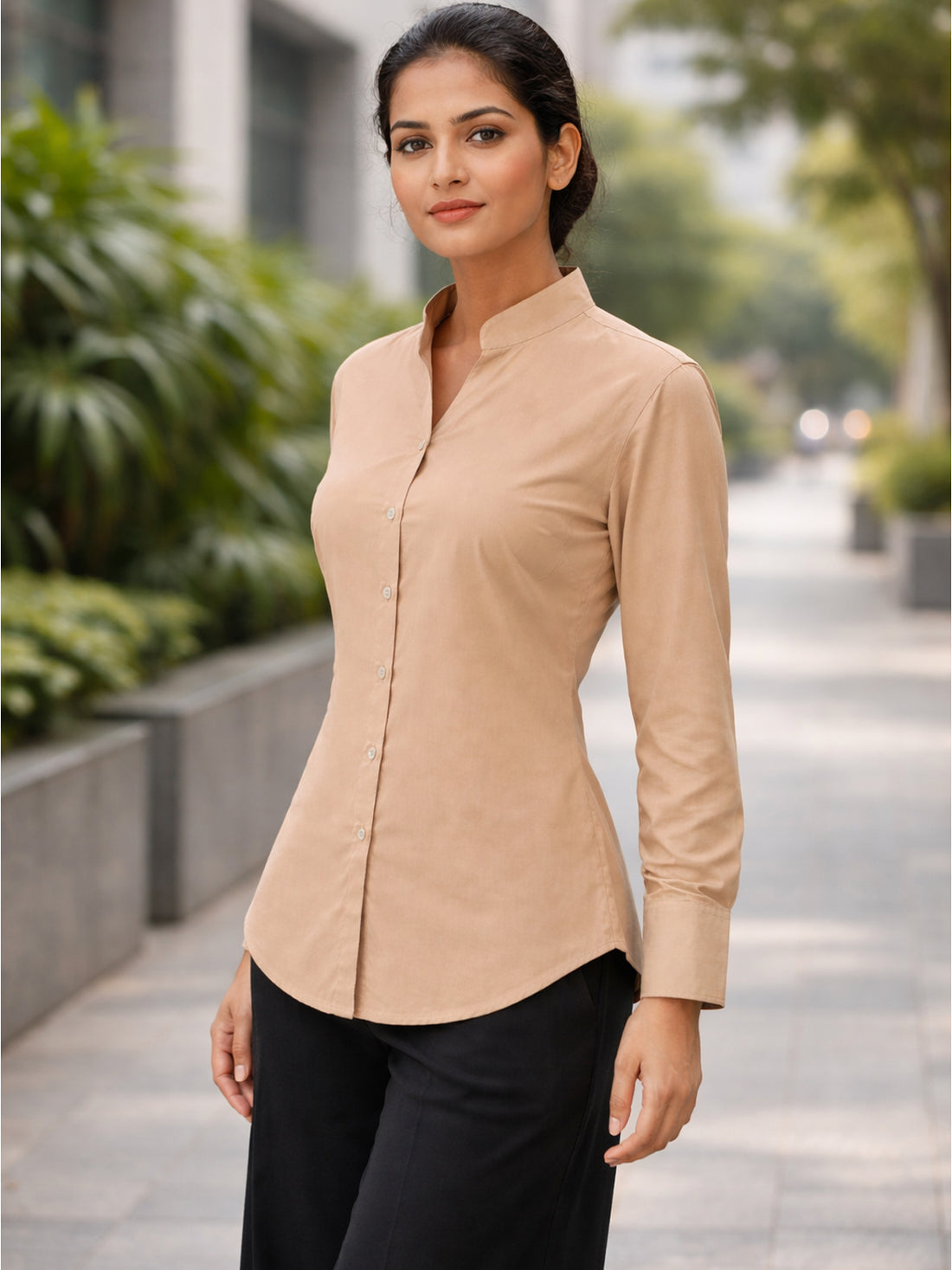 Women Solid Chiku Viscose Shirt