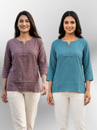 Coffee & Light Grey Rayon Short Kurti