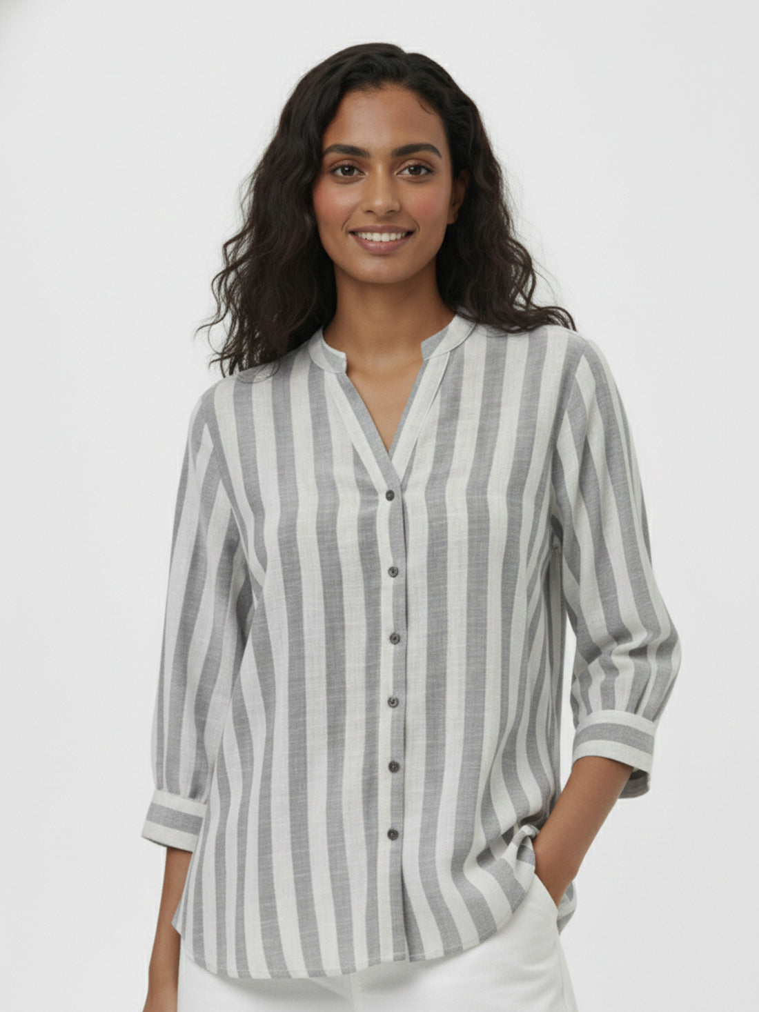 Bundle of 2 Elegant Coffee & Parrot Green Stripe Shoulder-Pleat Shirt