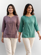 Coffee & Sea Green Rayon Short Kurti