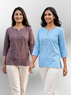 Coffee & SkyBlue Rayon Short Kurti