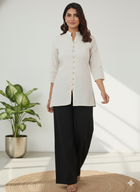 Cream Handloom Cotton Front-Slit Short Kurti for Women