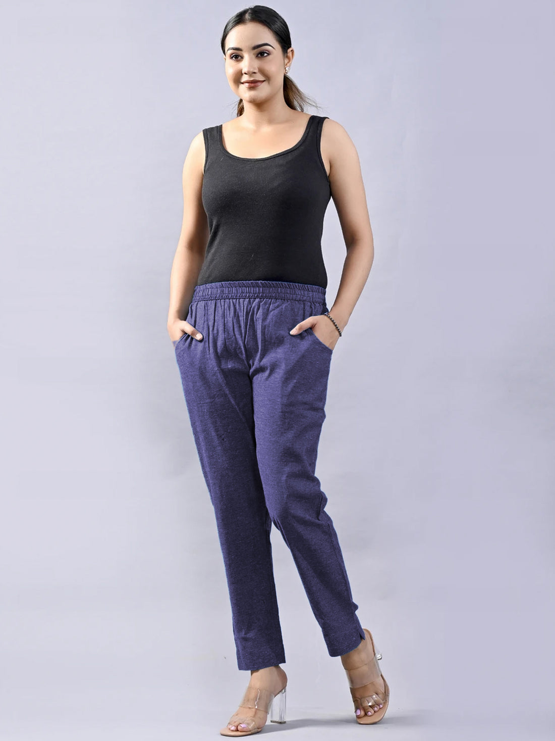 Bundle of 2 Blue & Mustard Handloom Cotton Round Elastic Trousers