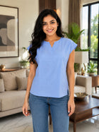 Dark Blue Cotton Blends Top