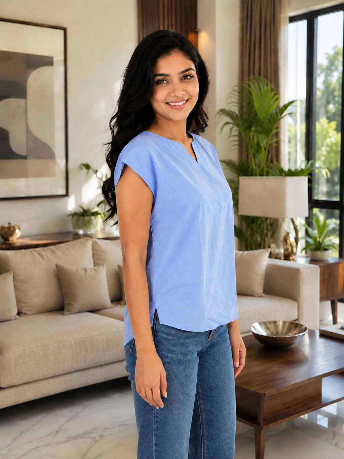 Dark Blue Cotton Blends Top