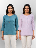 Light Grey & Light Purple Rayon Short Kurti