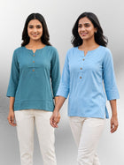 Light Grey & SkyBlue Rayon Short Kurti