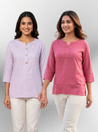 Light Purple & Peach Rayon Short Kurti