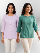 Light Purple & Sea Green Rayon Short Kurti